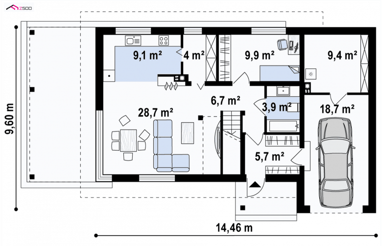 Projekt domu piętrowego Zx63 B + - 