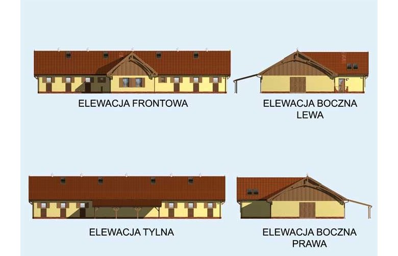 Projekt budynku gospodarczego S23 Stajnia dla koni - 9 boksów - elewacja 1