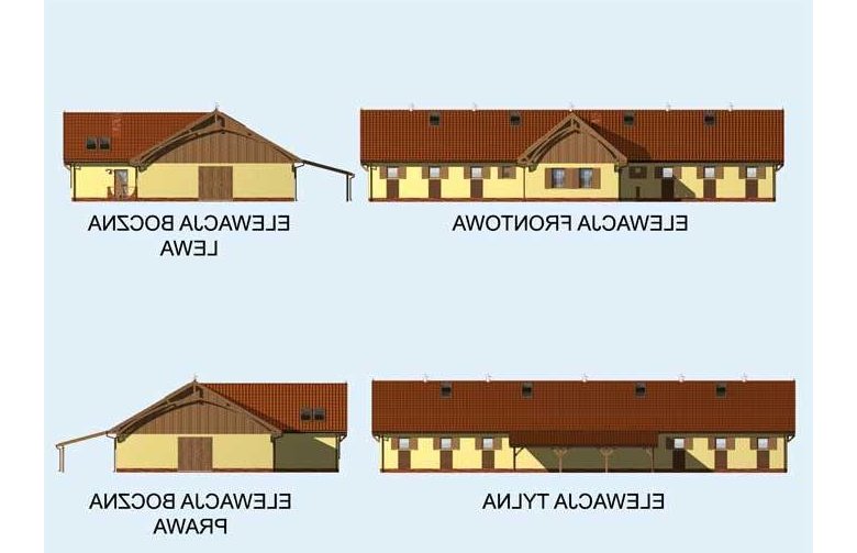 Projekt budynku gospodarczego S23 Stajnia dla koni - 9 boksów - elewacja 1