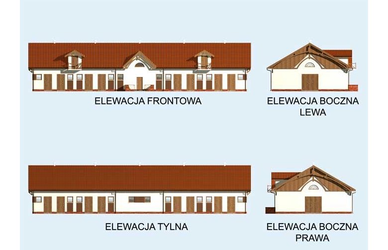 Projekt budynku gospodarczego S22 stajnia dla koni - 16 boksów - elewacja 1