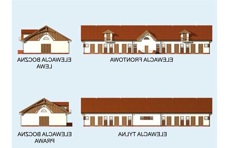 Projekt budynku gospodarczego S22 stajnia dla koni - 16 boksów - elewacja 1