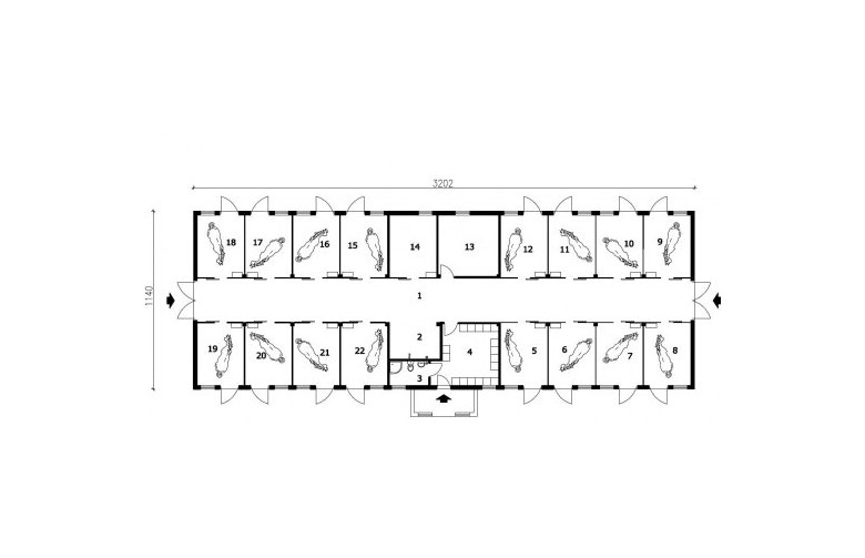 Projekt budynku gospodarczego S22 stajnia dla koni - 16 boksów - przyziemie