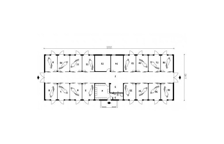 Projekt budynku gospodarczego S22 stajnia dla koni - 16 boksów - przyziemie