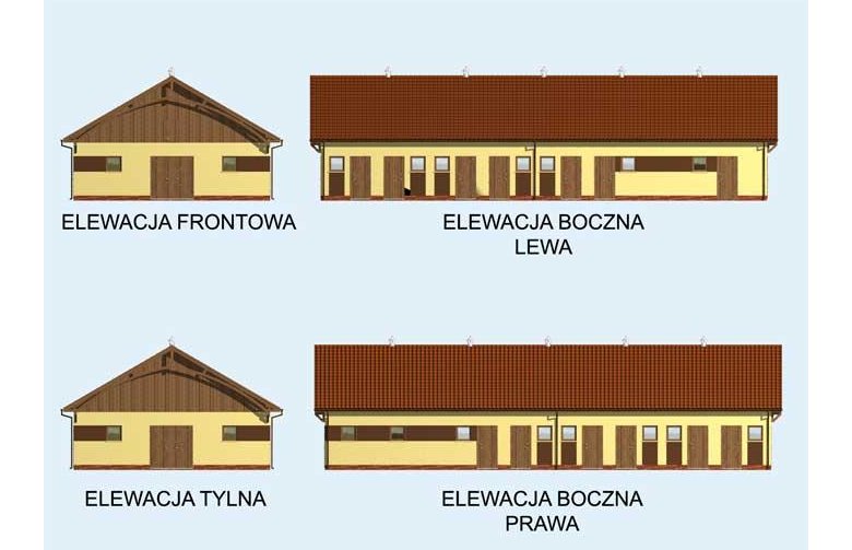 Projekt budynku gospodarczego S21 Stajnia dla koni - 12 boksów - elewacja 1