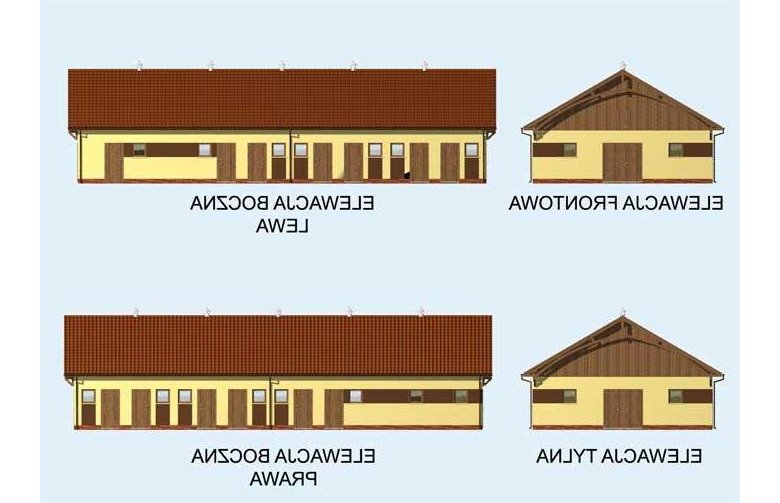 Projekt budynku gospodarczego S21 Stajnia dla koni - 12 boksów - elewacja 1