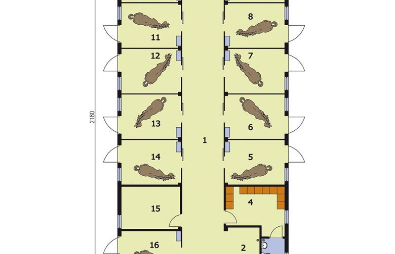 Projekt budynku gospodarczego S20 Stajnia dla koni - 10 boksów - przyziemie