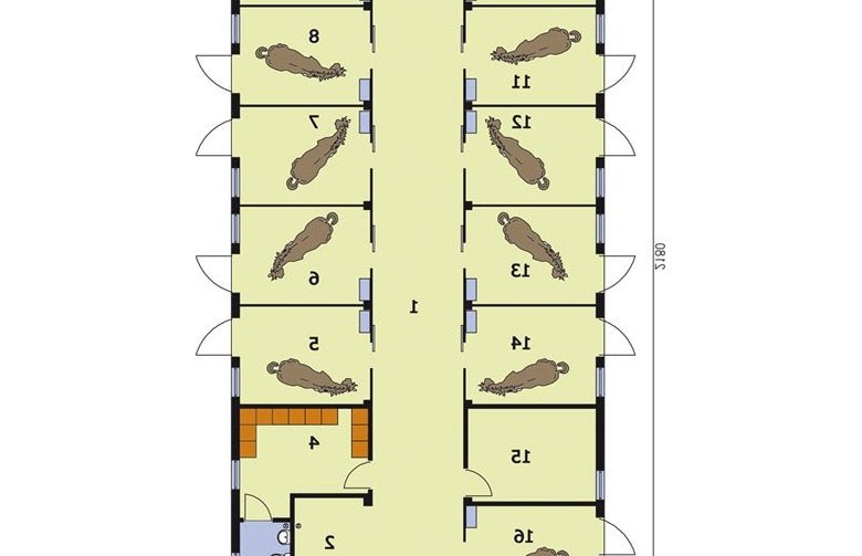 Projekt budynku gospodarczego S20 Stajnia dla koni - 10 boksów - przyziemie