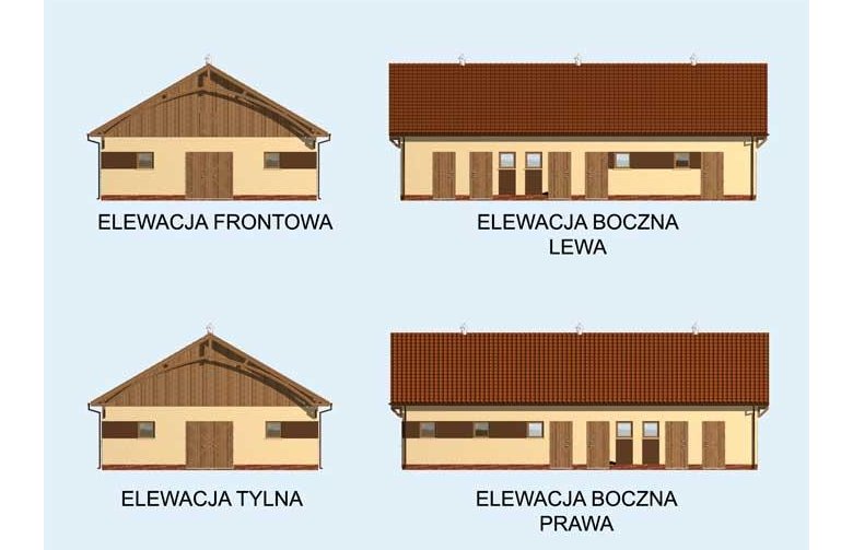 Projekt budynku gospodarczego S19 Stajnia dla koni - 8 boksów - elewacja 1