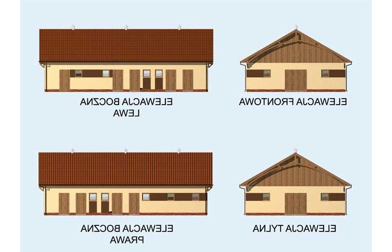 Projekt budynku gospodarczego S19 Stajnia dla koni - 8 boksów - elewacja 1