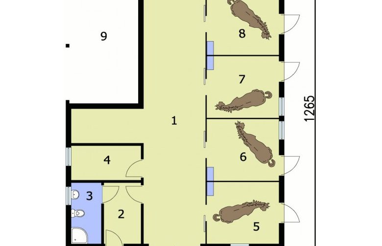 Projekt budynku gospodarczego S17 Stajnia dla koni - 4 boksy - przyziemie