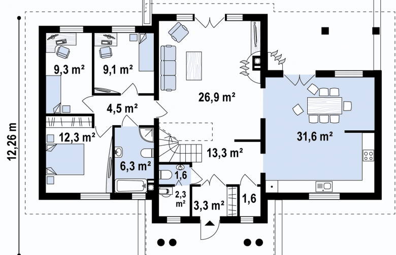 Projekt domu piętrowego Z20 - rzut parteru