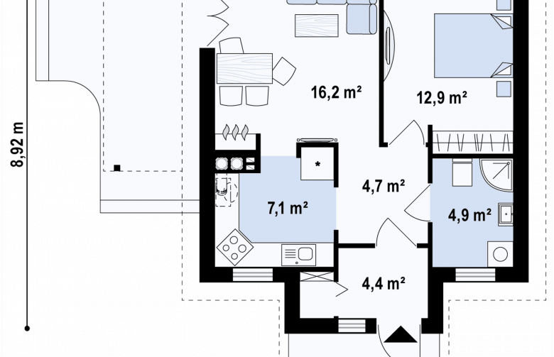 Projekt domu jednorodzinnego Z73 - rzut parteru