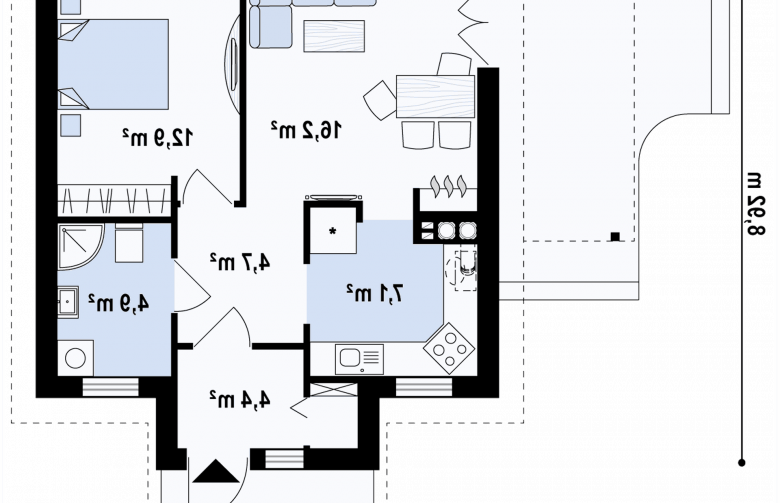 Projekt domu jednorodzinnego Z73 - rzut parteru