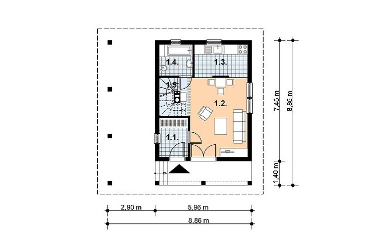 Projekt domu z bala L-43 (drewniany) - 