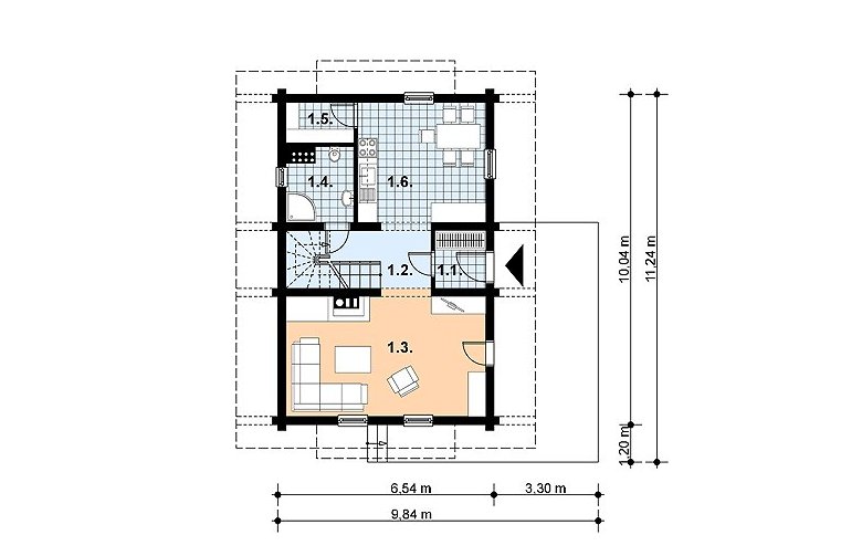 Projekt domu z bala L-15 (drewniany) - 