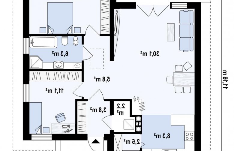 Projekt domu parterowego Z64 - rzut parteru