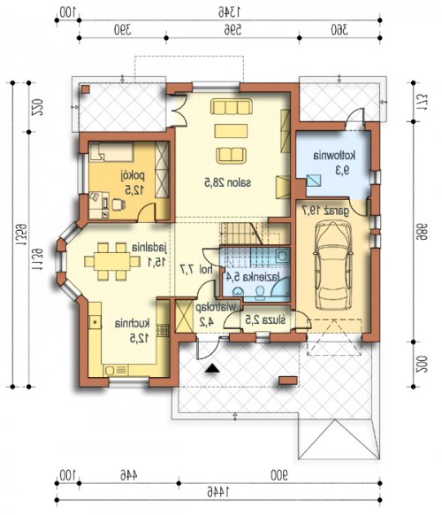 Rzut projektu Amelia - wersja lustrzana