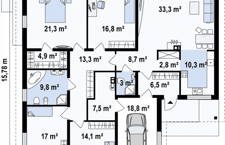 Projekt domu parterowego Z268 - rzut parteru