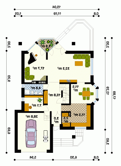 Rzut projektu Sasanka - wersja lustrzana