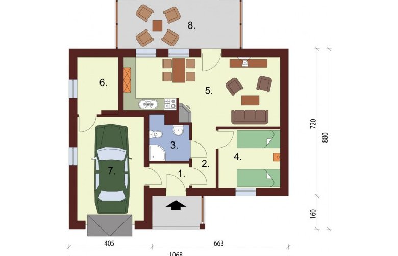 Projekt domu parterowego LUANDA - rzut przyziemia