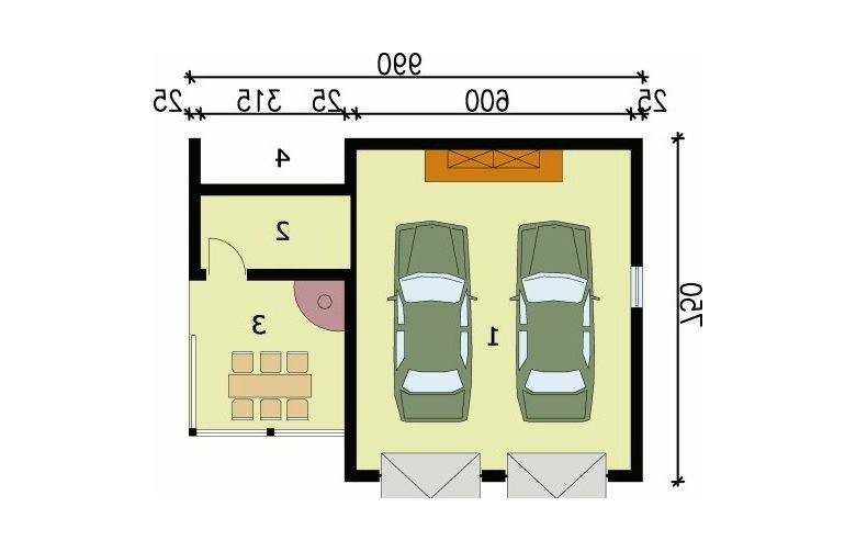 Projekt garażu G64 garaż dwustanowiskowy z pomieszczeniem gospodarczym - przyziemie