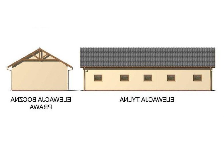 Projekt garażu G49 garaż czterostanowiskowy z pomieszczeniami gospodarczymi - elewacja 2