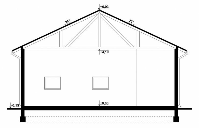 Projekt domu energooszczędnego G97 - Budynek garażowo - gospodarczy - przekrój 1