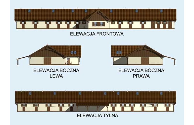 Projekt budynku gospodarczego S24 Stajnia dla koni - 20 boksów - elewacja 1