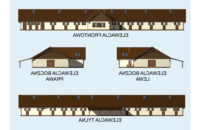 Projekt budynku gospodarczego S24 Stajnia dla koni - 20 boksów - elewacja 1