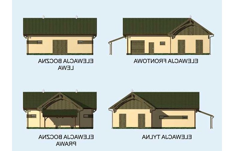 Projekt budynku gospodarczego S26 Stajnia dla koni - 4 boksy - elewacja 1