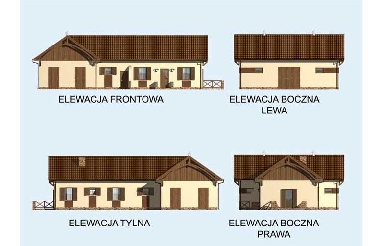 Projekt budynku gospodarczego S27 Stajnia dla koni - 4 boksy - elewacja 1