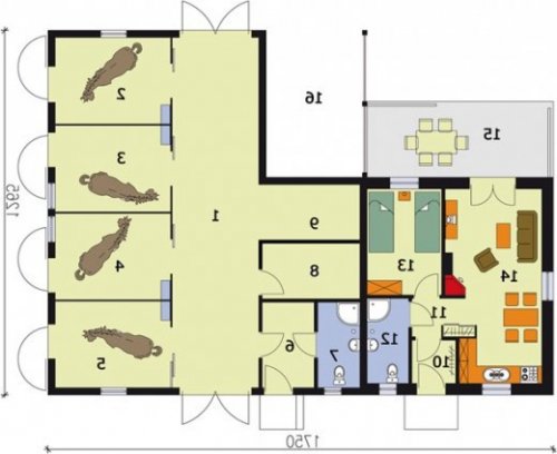 PRZYZIEMIE S29 stajnia dla koni - 4 boksów - wersja lustrzana