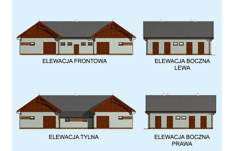 Projekt budynku gospodarczego S30 Stajnia dla koni - 8 boksów - elewacja 1