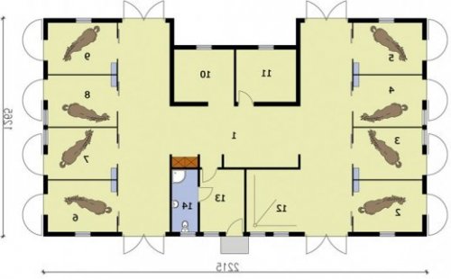 PRZYZIEMIE S30 Stajnia dla koni - 8 boksów - wersja lustrzana