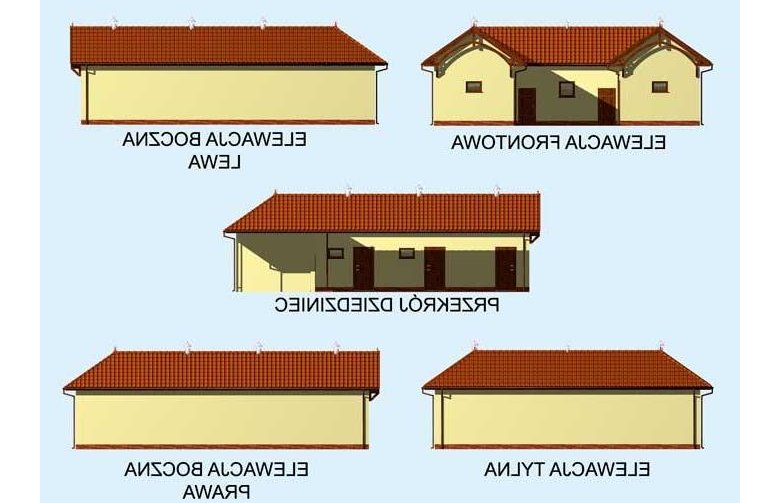 Projekt garażu S32 Stajnia angielska dla koni z boksami z wyjściem na zewnątrz - 6 boksów - elewacja 1