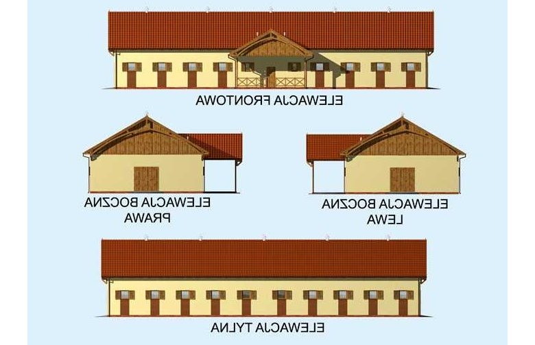 Projekt budynku gospodarczego S33 Stajnia dla koni - 16 boksów - elewacja 1