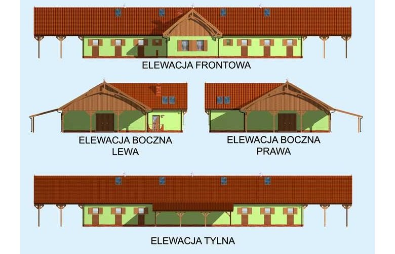 Projekt budynku gospodarczego S23A Stajnia dla koni - 9 boksów - elewacja 1