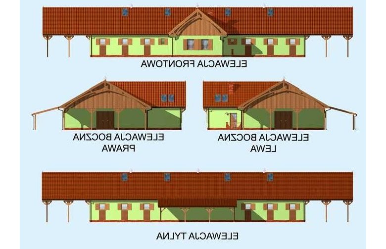 Projekt budynku gospodarczego S23A Stajnia dla koni - 9 boksów - elewacja 1