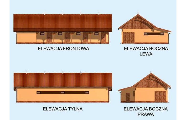 Projekt budynku gospodarczego S34 Stajnia dla koni - 4 boksy - elewacja 1