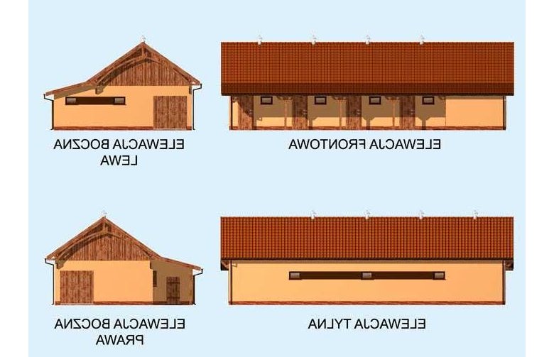 Projekt budynku gospodarczego S34 Stajnia dla koni - 4 boksy - elewacja 1