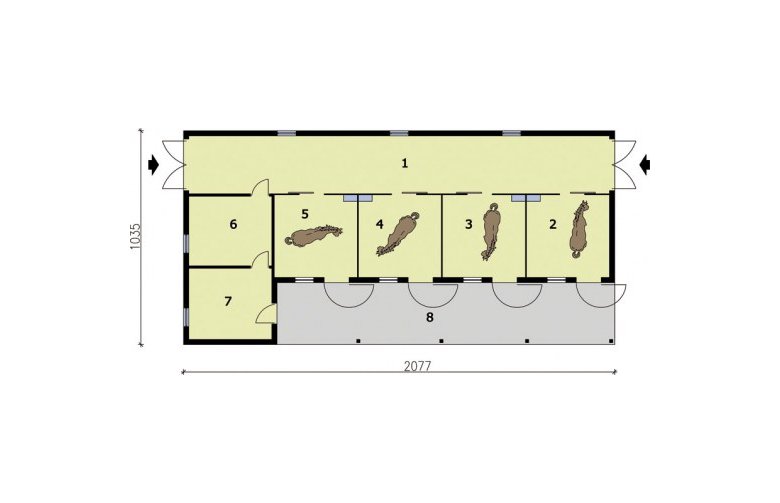 Projekt budynku gospodarczego S34 Stajnia dla koni - 4 boksy - przyziemie