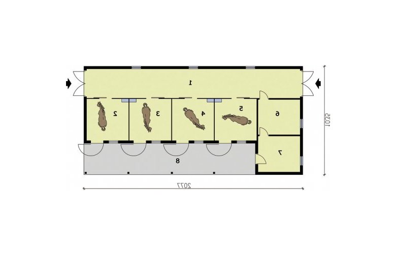 Projekt budynku gospodarczego S34 Stajnia dla koni - 4 boksy - przyziemie