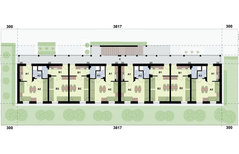 Projekt domu wielorodzinnego BSC4 budynek socjalny - rzut piętra