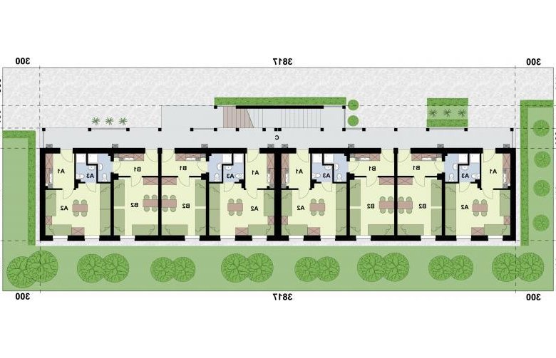 Projekt domu wielorodzinnego BSC4 budynek socjalny - rzut przyziemia