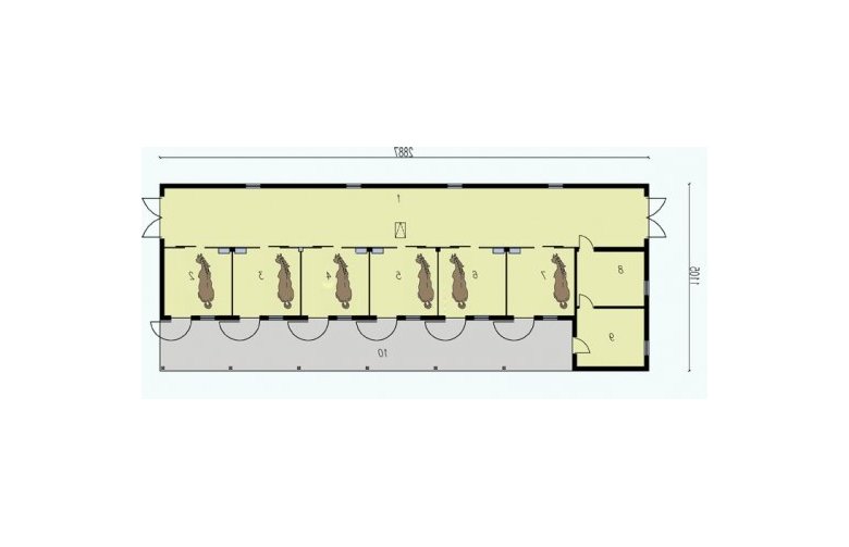 Projekt budynku gospodarczego S36 Stajnia dla koni - 6 boksów - przyziemie