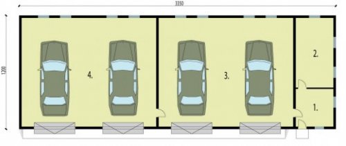 RZUT PRZYZIEMIA G223 garaż czterostanowiskowy z pomieszczeniami gospodarczymi