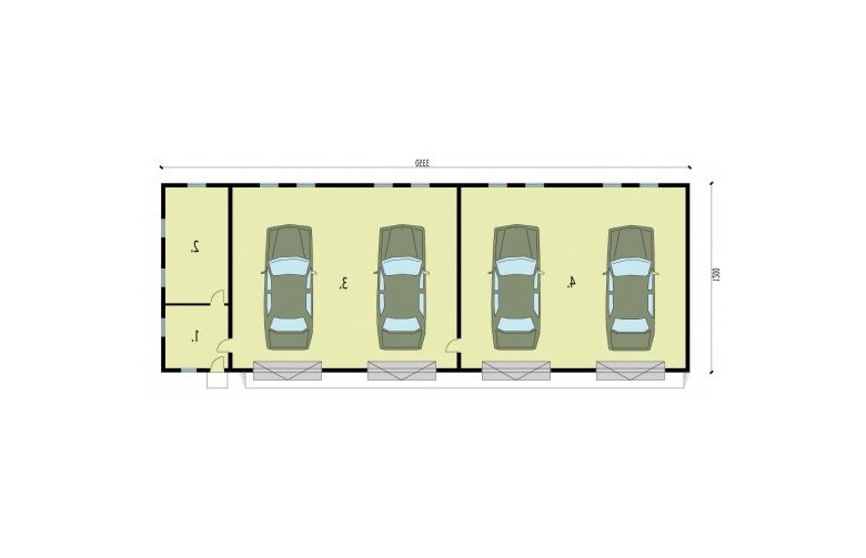 Projekt garażu G223 garaż czterostanowiskowy z pomieszczeniami gospodarczymi - rzut przyziemia