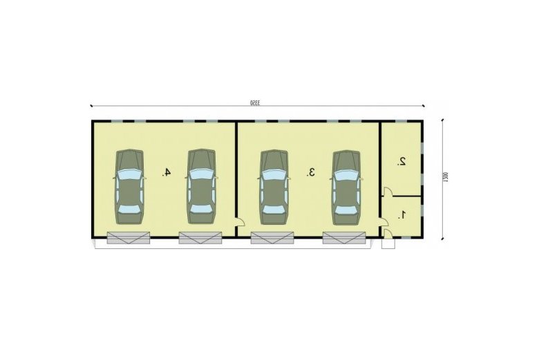 Projekt garażu G221 garaż czterostanowiskowy z pomieszczeniami gospodarczymi - rzut przyziemia