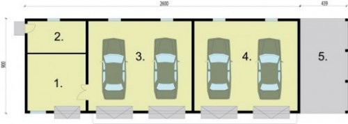 RZUT PRZYZIEMIA G225 garaż czterostanowiskowy z pomieszczeniami gospodarczymi