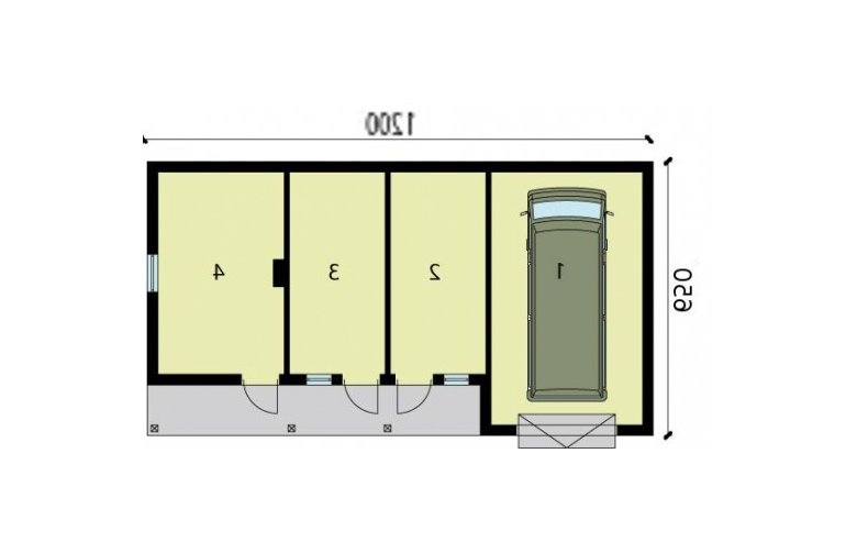 Projekt garażu G222 garaż jednostanowiskowy z pomieszczeniami gospodarczymi - rzut przyziemia